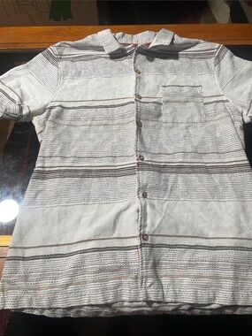 Sovereign Code White and Brown Striped Casual Button-Down Shirt